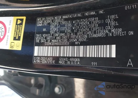 2011 Toyota Highlander Limited V6 z USA, uszkodzony, nr VIN 5TDYK3EH4BS035959